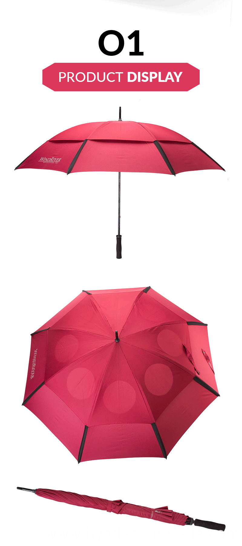 Wine Double Layered Windproof Golf Umbrella Wine Double Layered Windproof Golf Umbrella